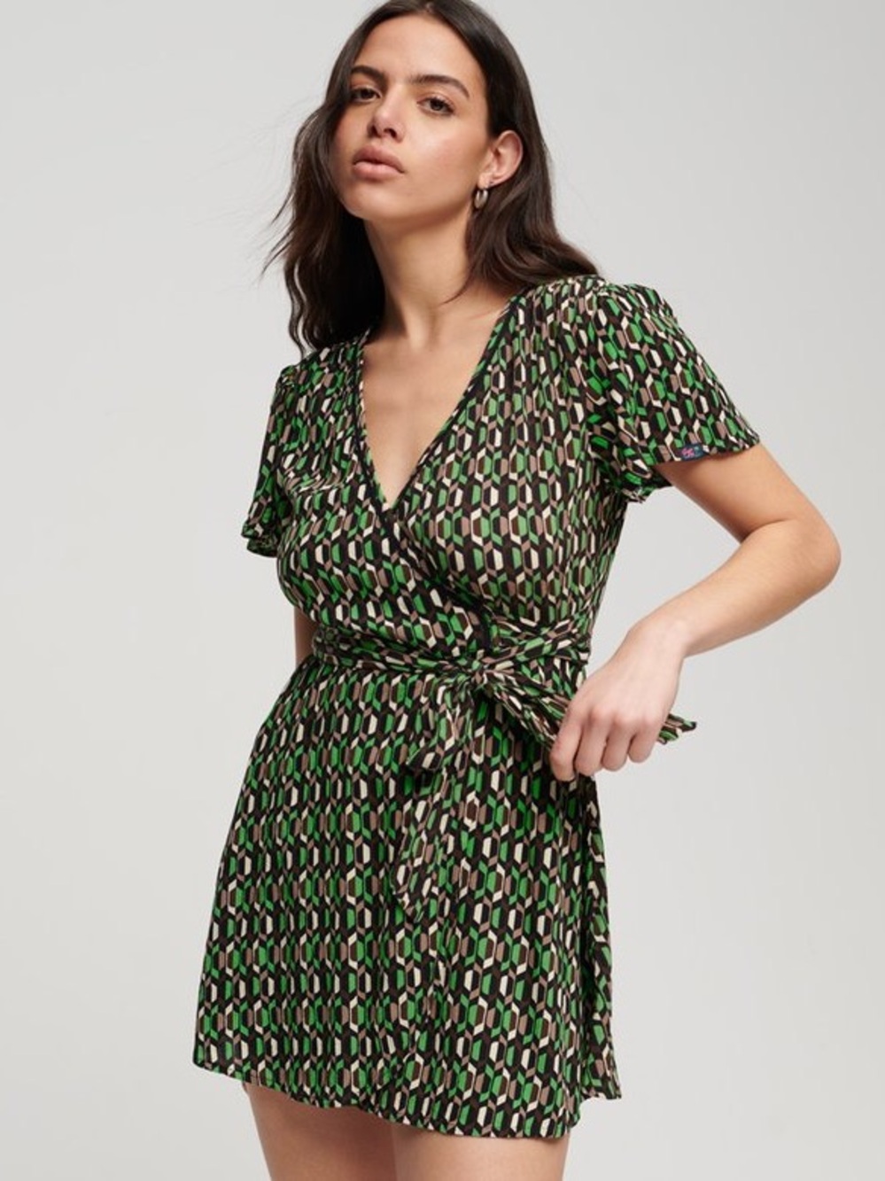 Superdry Green Geometric Wrap Mini Dress